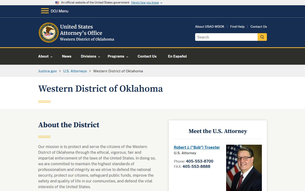 Cotton County federal prosecutor, U.S. Attorney for the Western District of Oklahoma