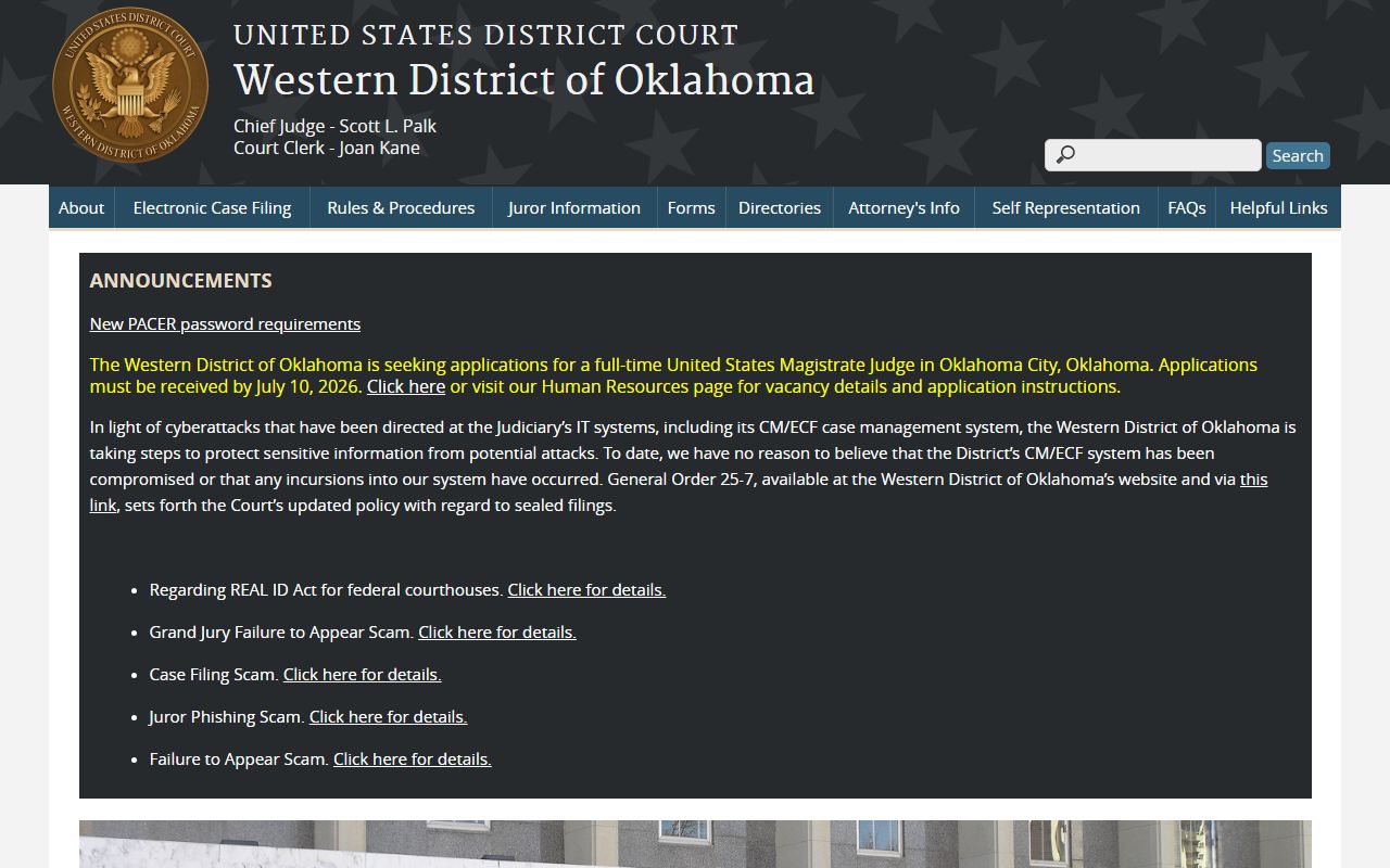 Cotton County federal court counterpart, U.S. District Court for the Western District of Oklahoma