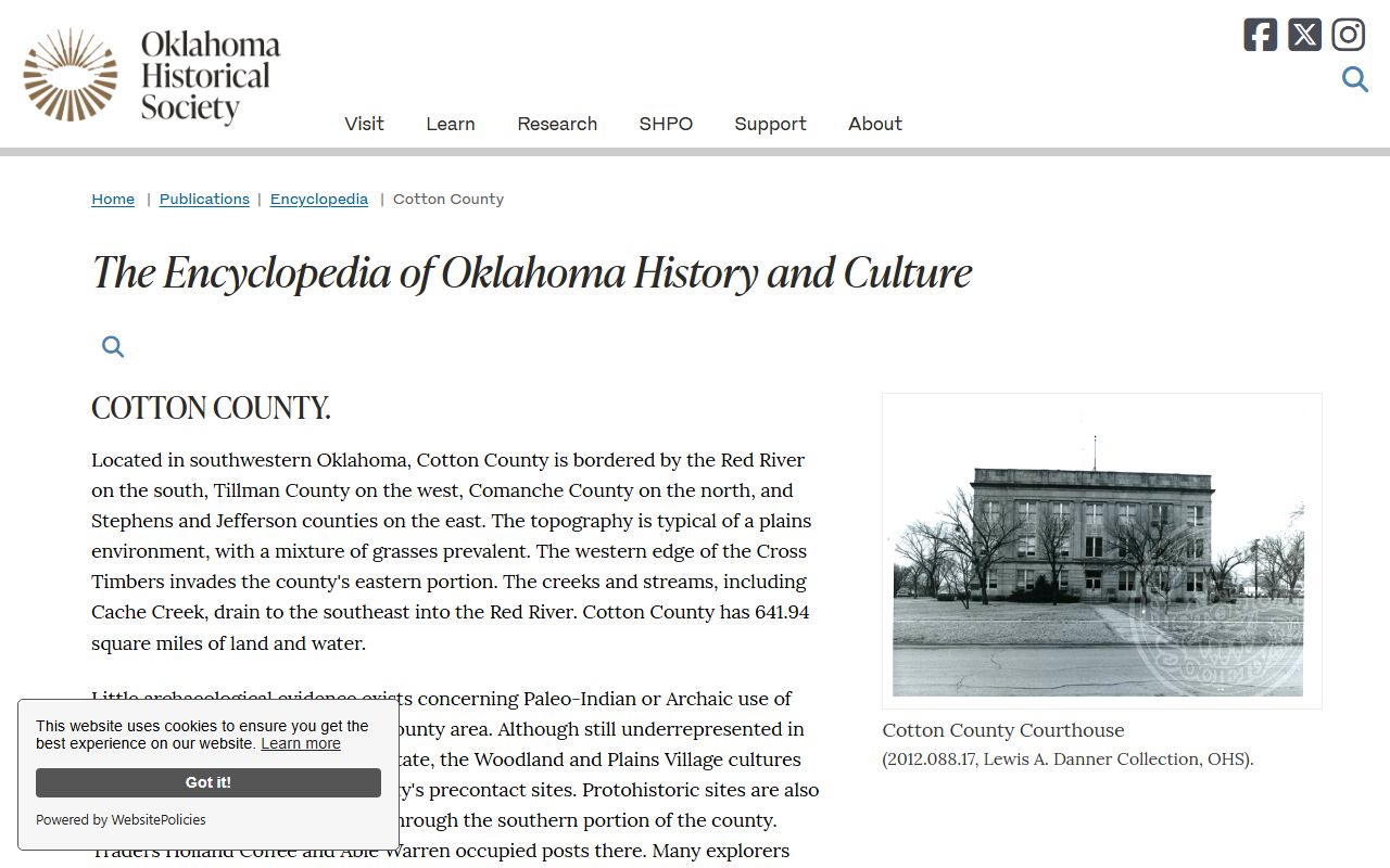 Cotton County history and courthouse tied to local court records