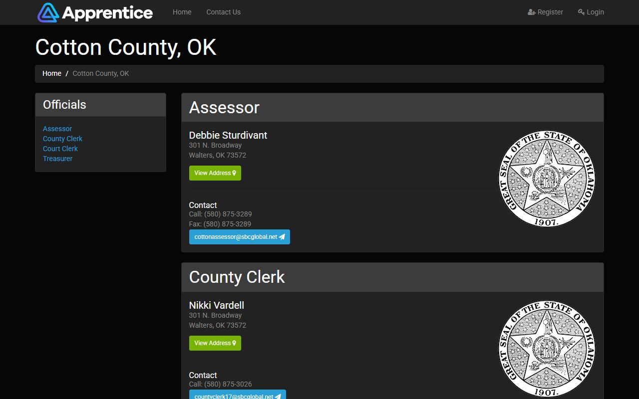 Cotton County officials and courthouse contacts for court records
