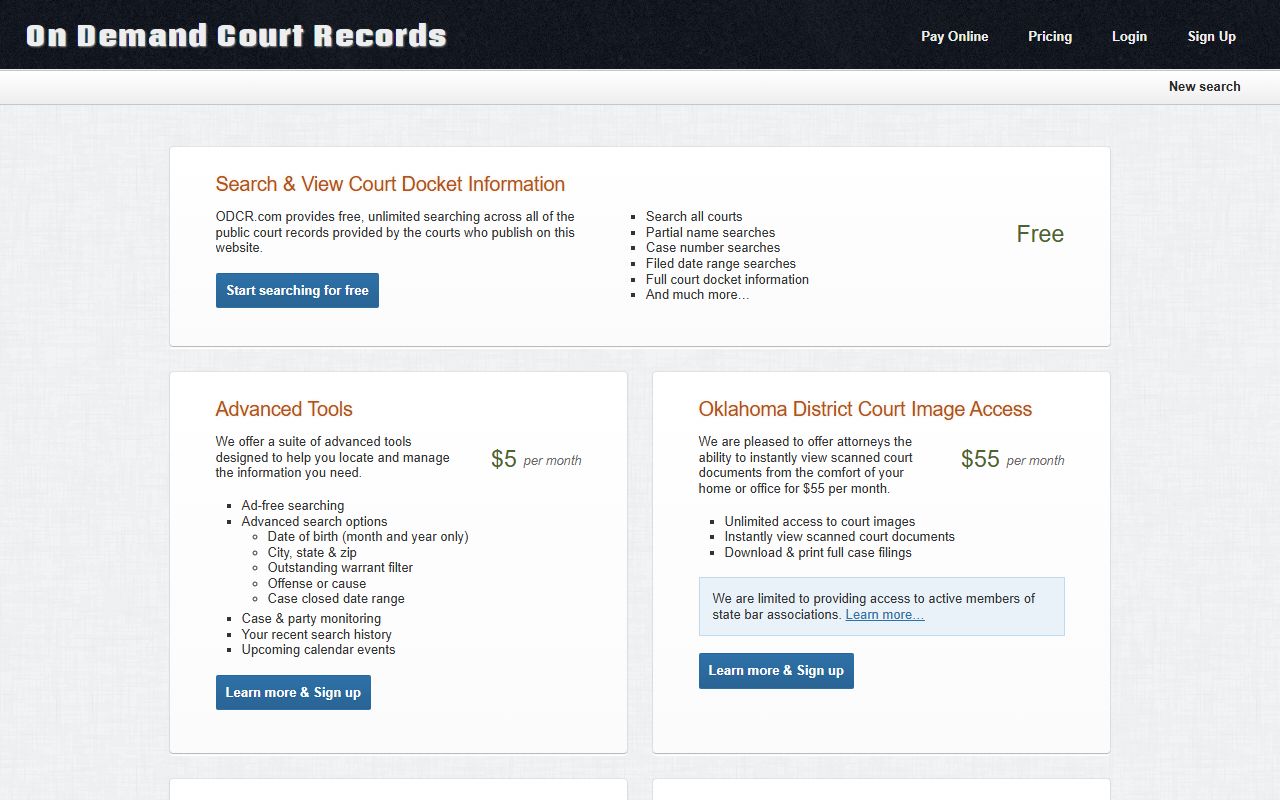 ODCR free and paid search options for Cotton County court records
