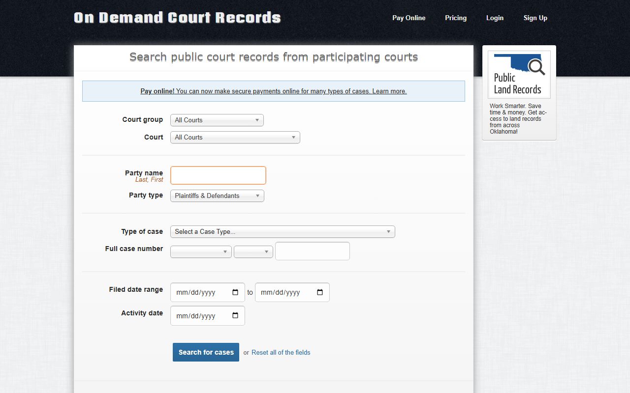 ODCR Oklahoma court search portal for Cotton County court records