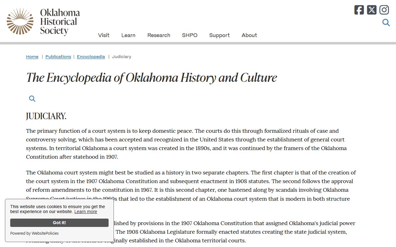 Oklahoma judiciary history and court structure behind Cotton County court records