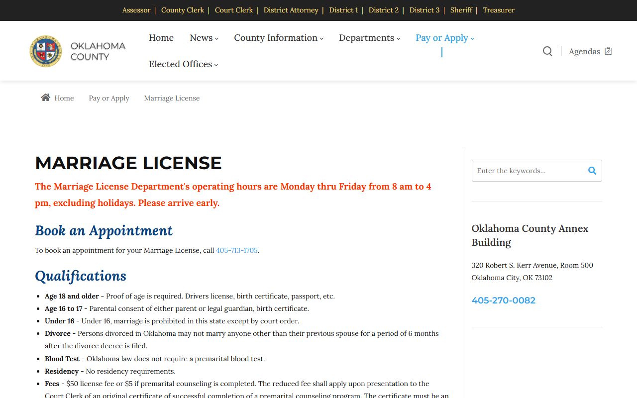 Cotton County marriage license statewide requirements from the Oklahoma Court Clerk source
