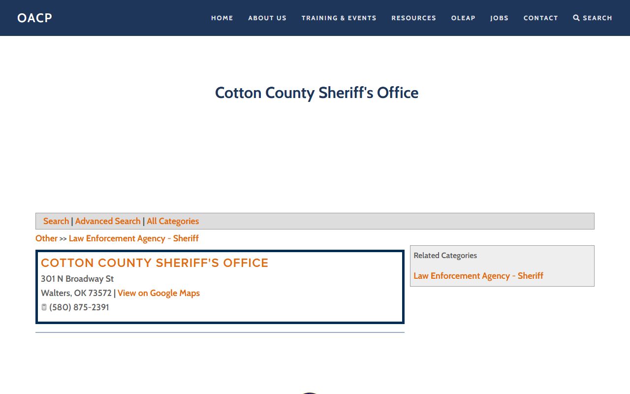 Cotton County warrant records Sheriff's Office address and phone listing in Walters Oklahoma
